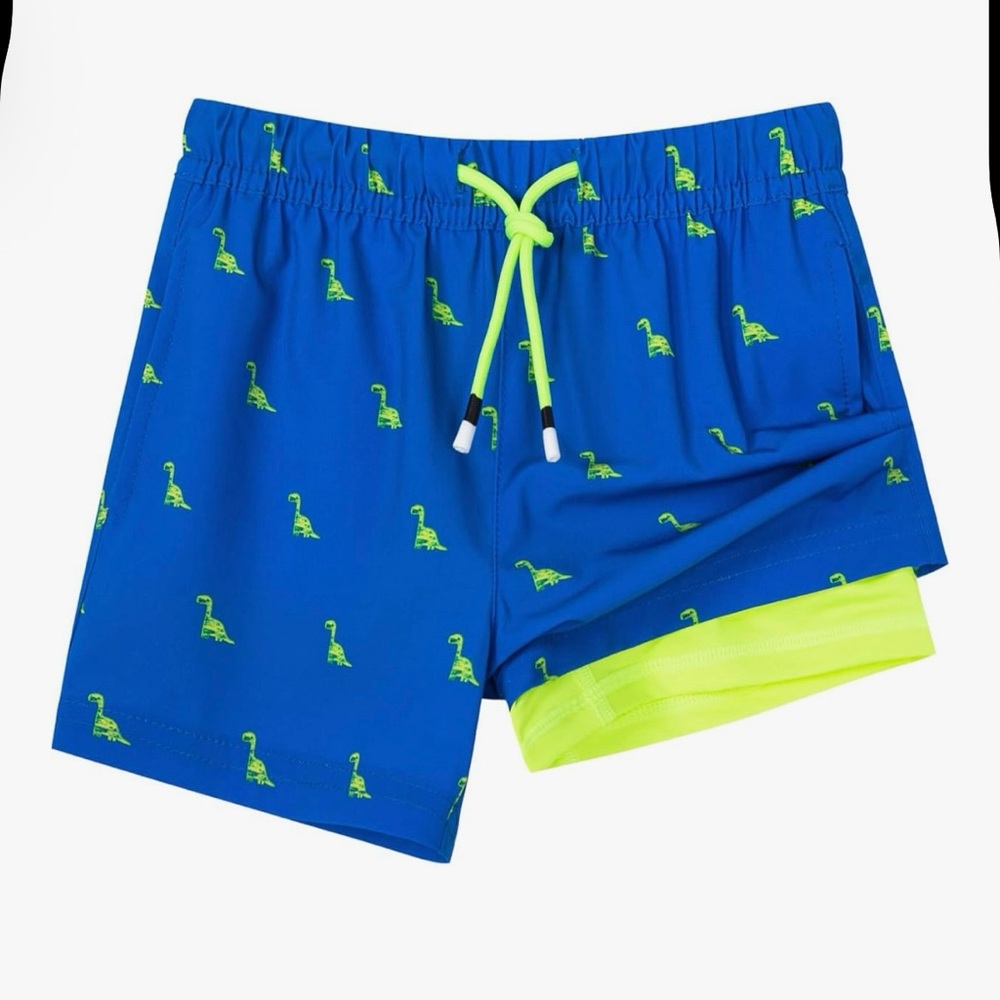 Surf Cuz Blue Dinosaur Kids Swim Trunks
